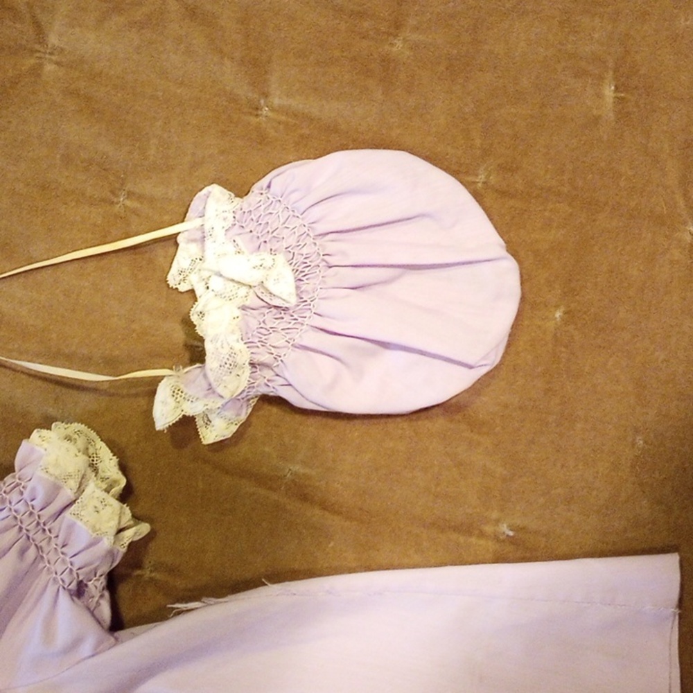 Vintage Lavender Smocked Dress with Bonnet and Pouch - Picture 7 of 10